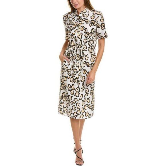 💕ST. JOHN💕 Printed Silk Dress ~ 100% Silk White Cheetah Print Large - Picture 2 of 10